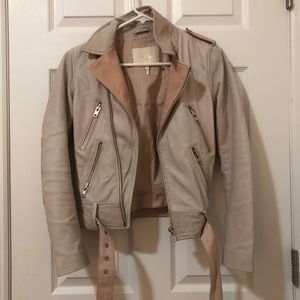 Maje millennial pink leather moto jacket